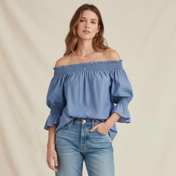 7 For All Mankind Tops - 7 FOR ALL MANKIND Silk Off Shoulder Smock Top Blue Size XS Bohemian